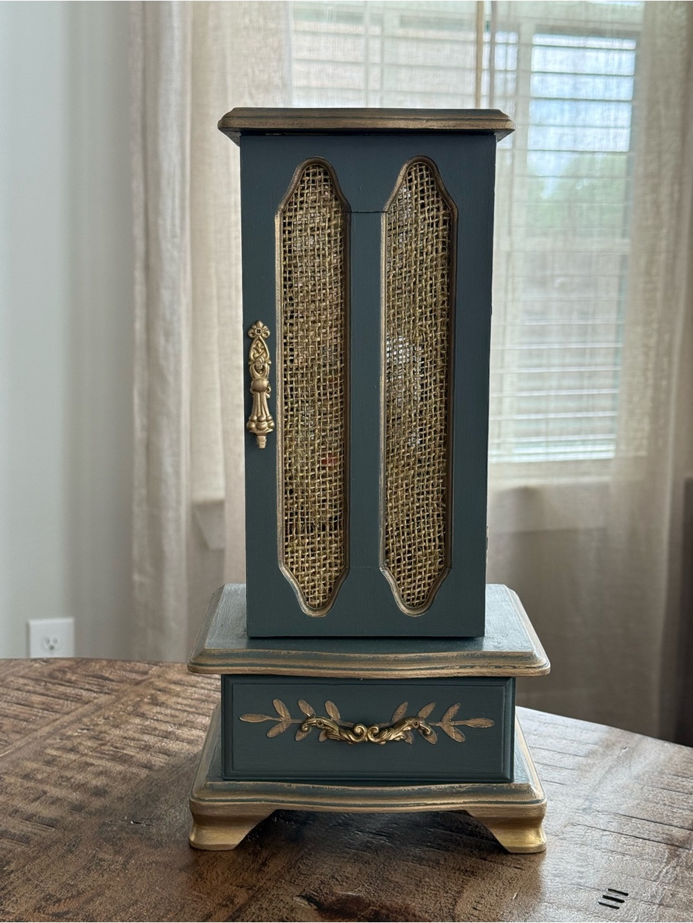 Vintage Jewelry Box Cabinet - Sage Green and gold